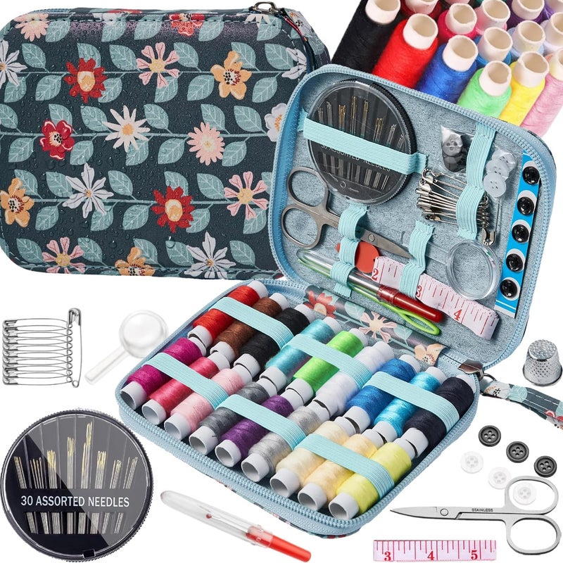Bobode Printing Vines Sewing Project Kits,Travel Portable Sewing Set with Zipper Sewing Case,87 PCS Professional Sewing Supplies Accessory for Adults,Emergency, Home - Image 2